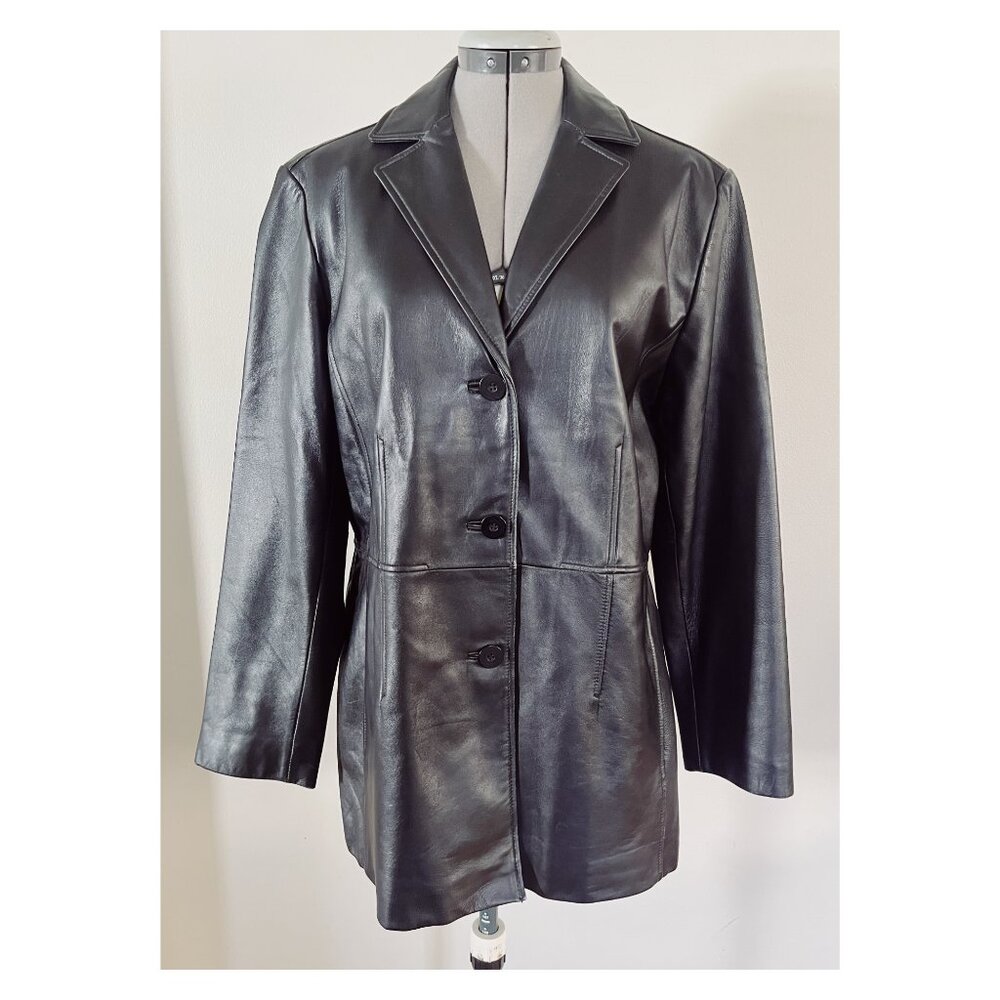 VTG Worthington Sz L Black Lambskin Leather Blazer